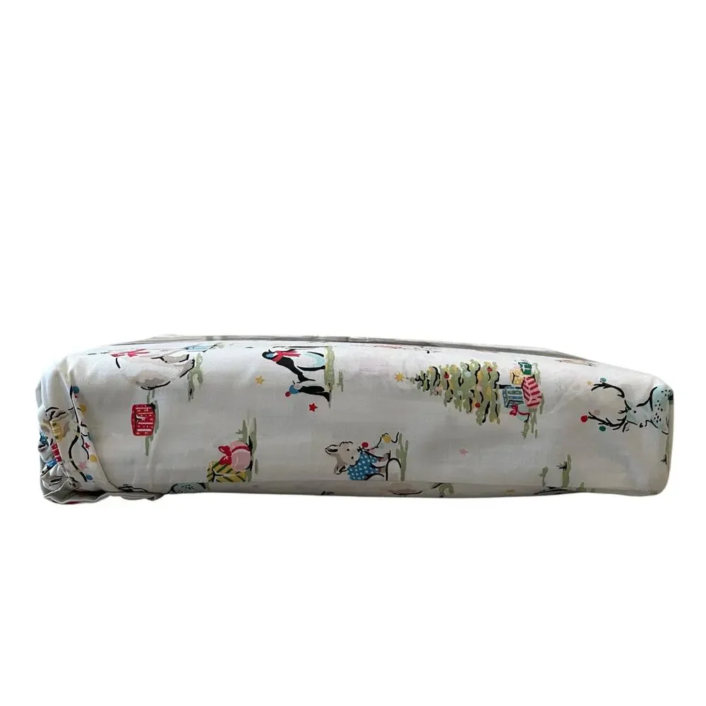 Cath Kidston London 4pc FULL Sheet Set Christmas Animals Cream Cotton NEW